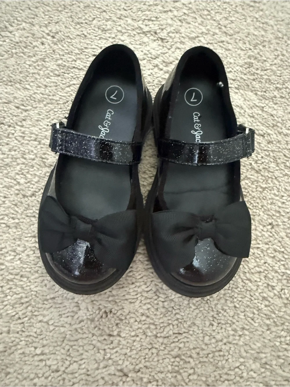 Cat & Jack Black Glitter Mary Jane Shoes with Bow Strap